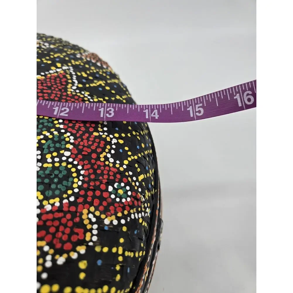 Vtg Large Bali Kaleidoscope Dot Hand Painted Woven Wicker Round Basket w/Lid